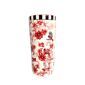Mackenzie-Childs Red Cardinal Toile Tall Vase 11.75" Ceramic